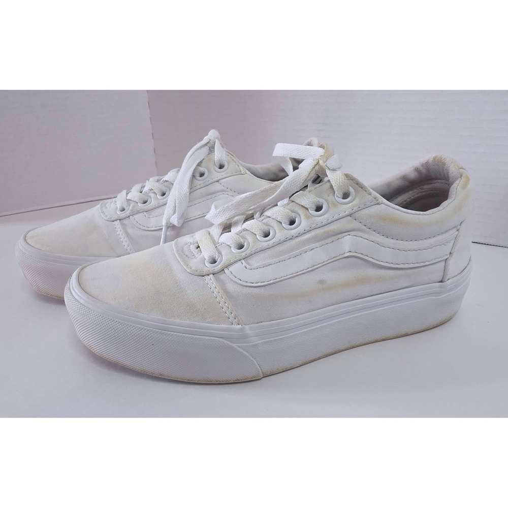 Vans Ward Platform White Canvas Low Top Sneakers Womens Shoes SZ 7.5 CALLOUTS